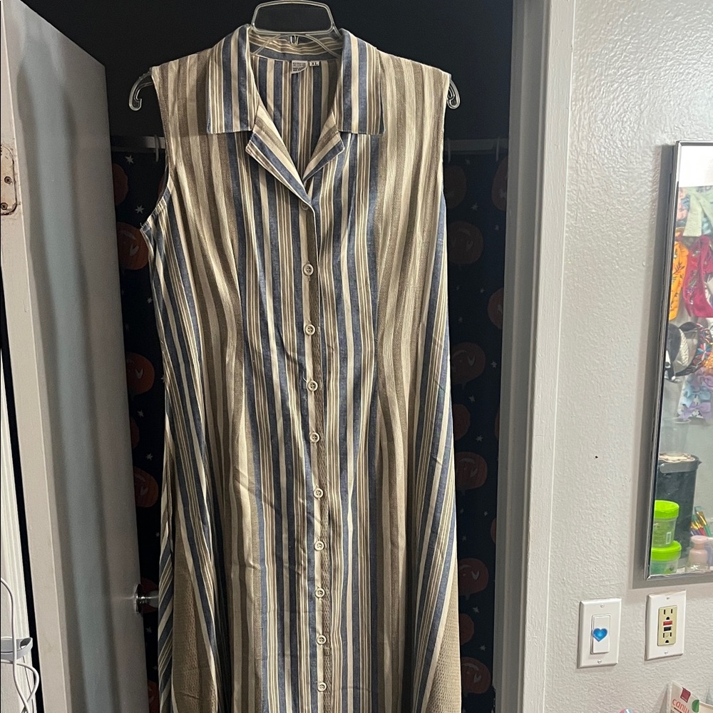 Striped Sleeveless Button-Up Dress